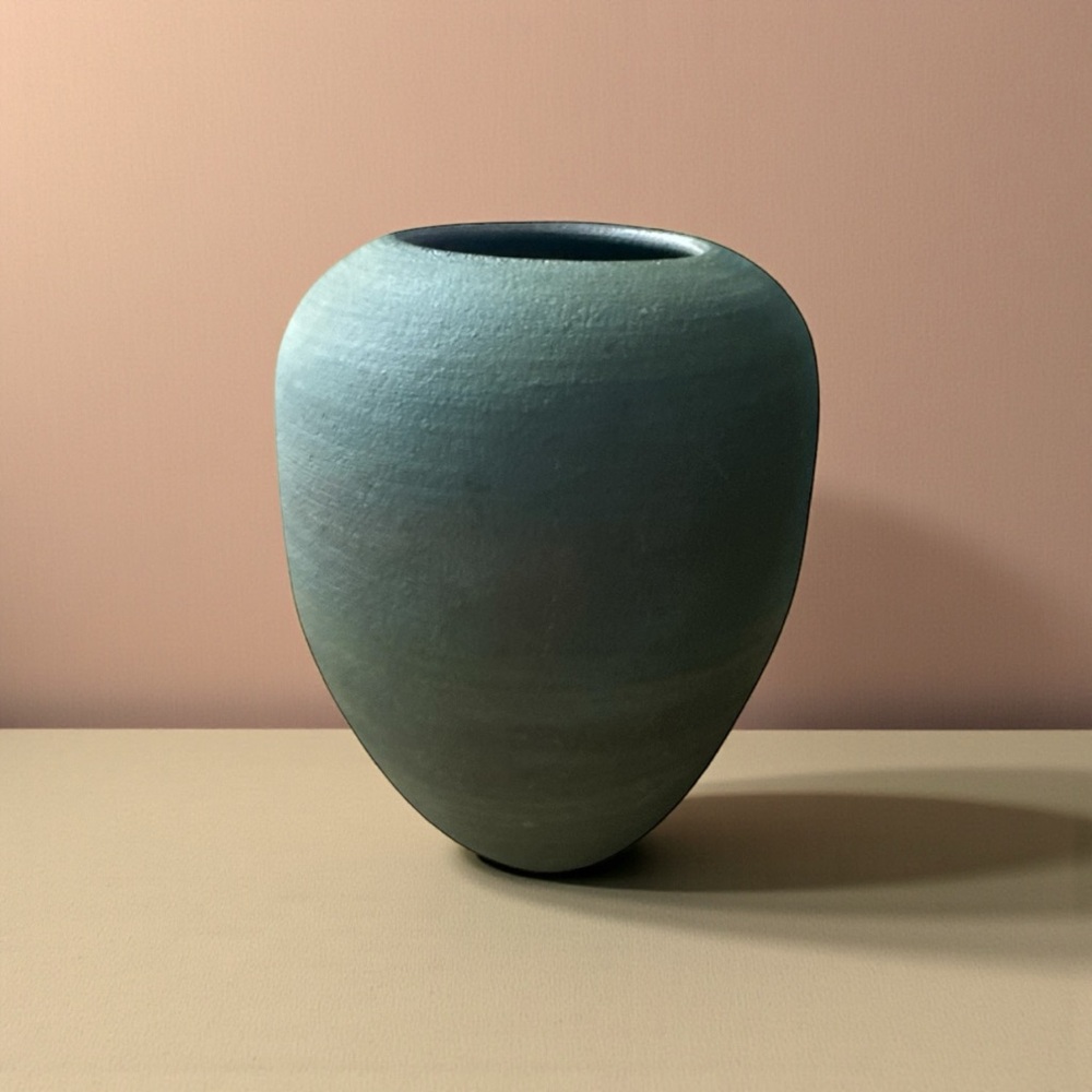 Jeremy Diller Japanese Raku Blue-Green Ceramic Vase